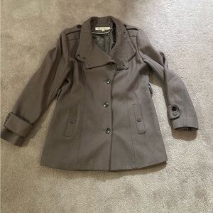 Kenneth Cole New York Taupe Wool Peacoat Size 14 Warm Winter Button No Belt